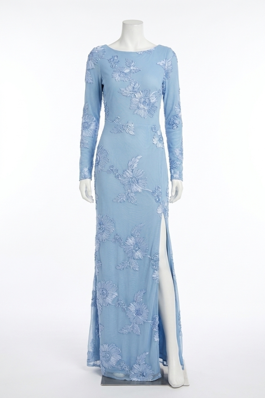 NEW LULUS women's josephine applique mesh maxi dress in light blue